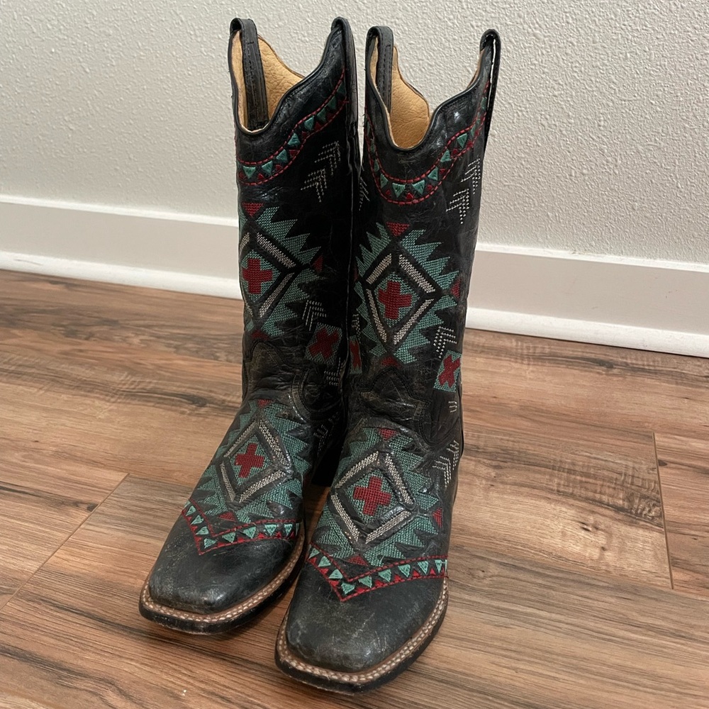 Roper black/charcoal square toe cowboy boots size 6